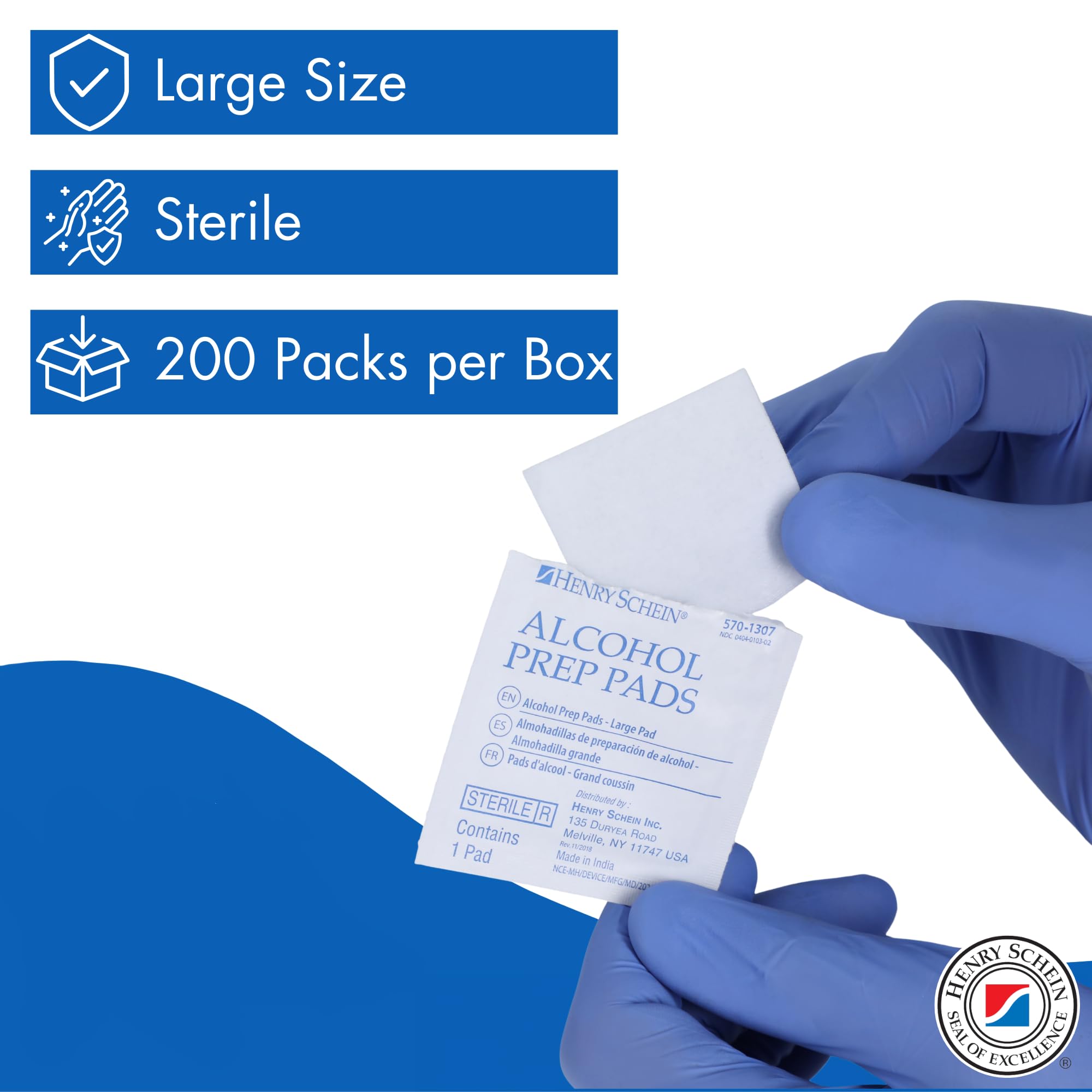 Henry Schein skin prep pad designed for clean prep before injections.