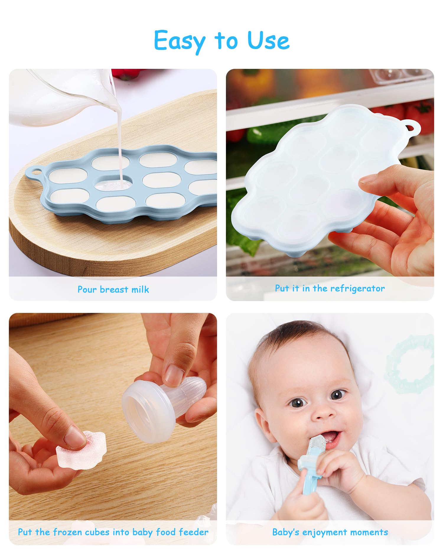HEOMOONE blue breastmilk popsicle mold ready to freeze convenient portions for teething