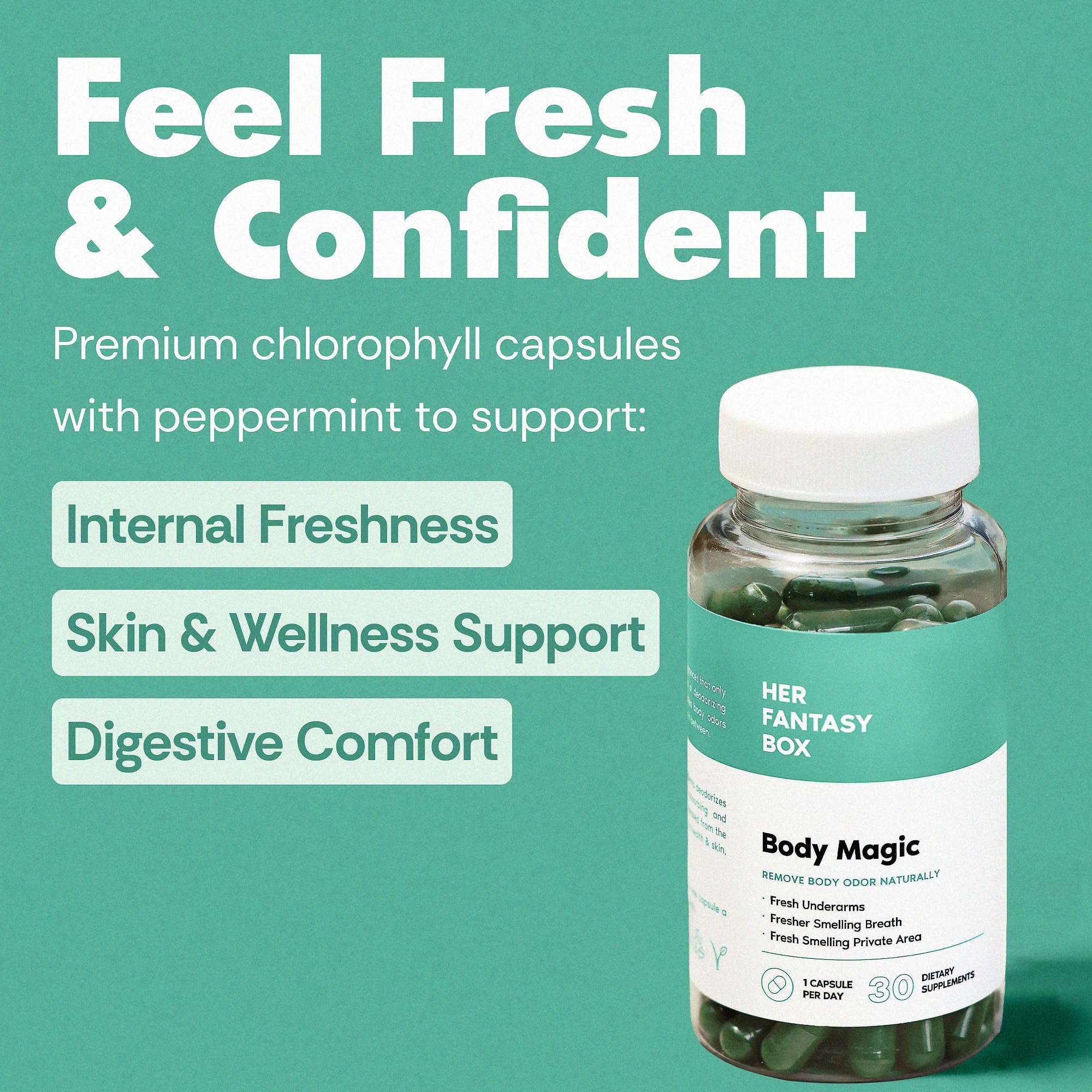 Her Fantasy Box Body Magic label design, clean plant-based ingredients