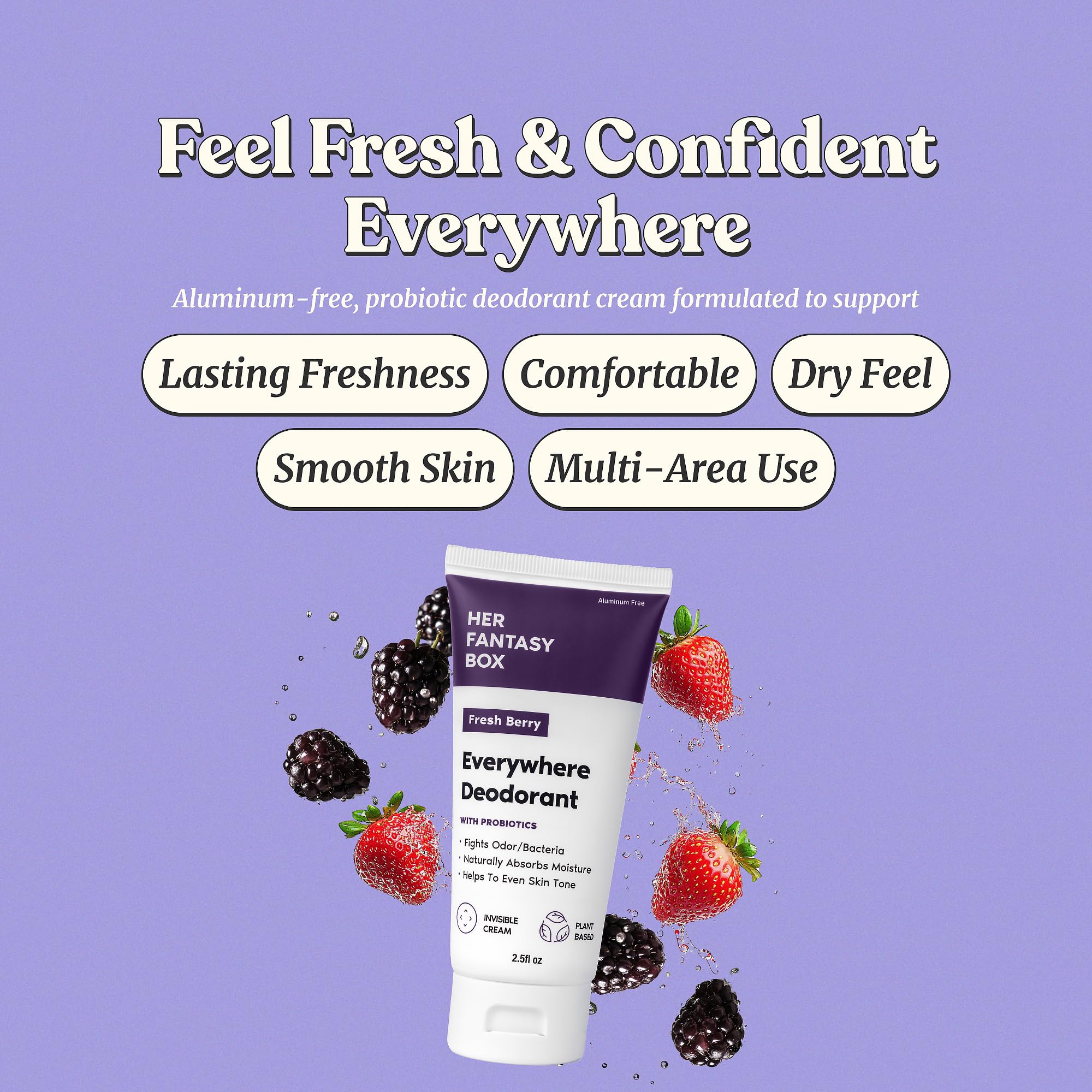 Her Fantasy Box Everywhere Deodorant cap close-up berry scent highlights easy gripping and vivid aroma.
