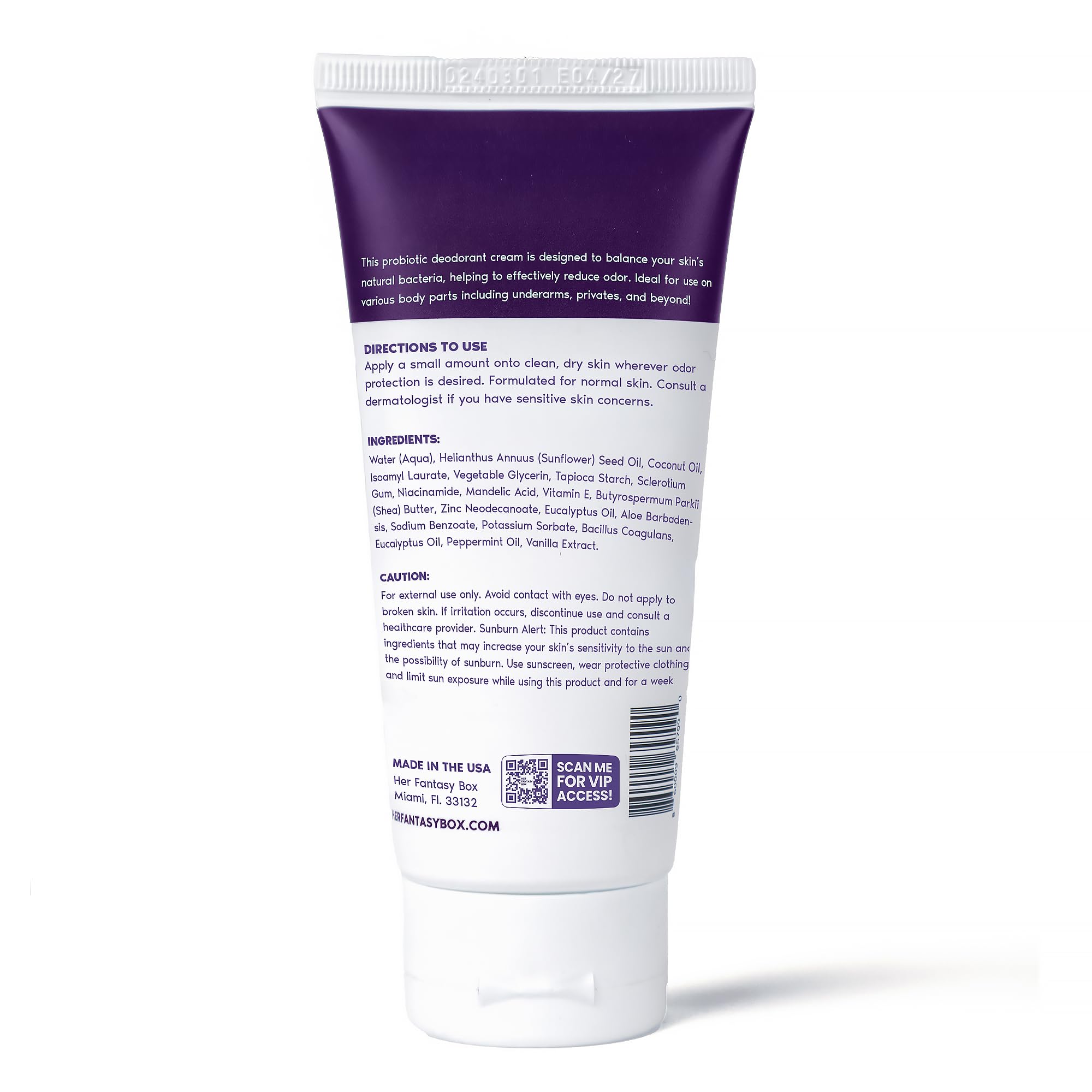 Her Fantasy Box Everywhere Deodorant travel-size photo suggests convenient, on-the-go freshness.