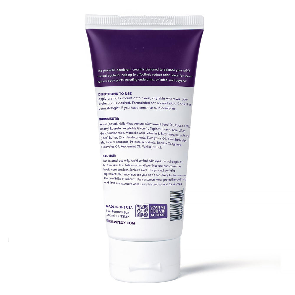 Her Fantasy Box Everywhere Deodorant travel-size photo suggests convenient, on-the-go freshness.