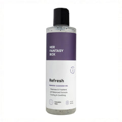 Her Fantasy Box Refresh bottle pour shows a gentle, fragrance-free cleanse for daily use.