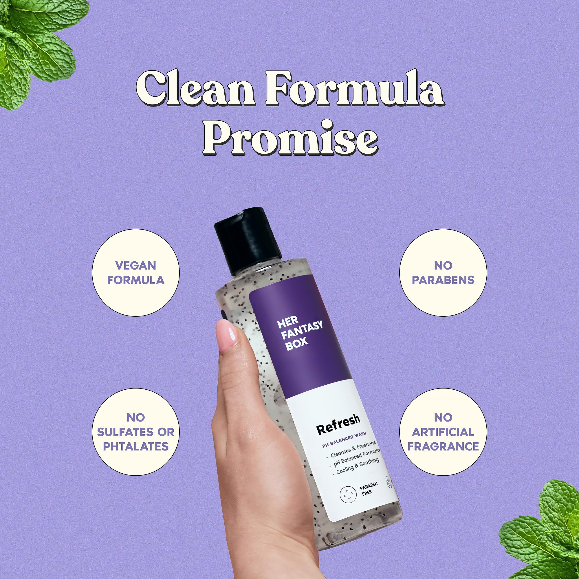 Her Fantasy Box Refresh foamy lather demonstrates rich cleansing without fragrance or dyes.