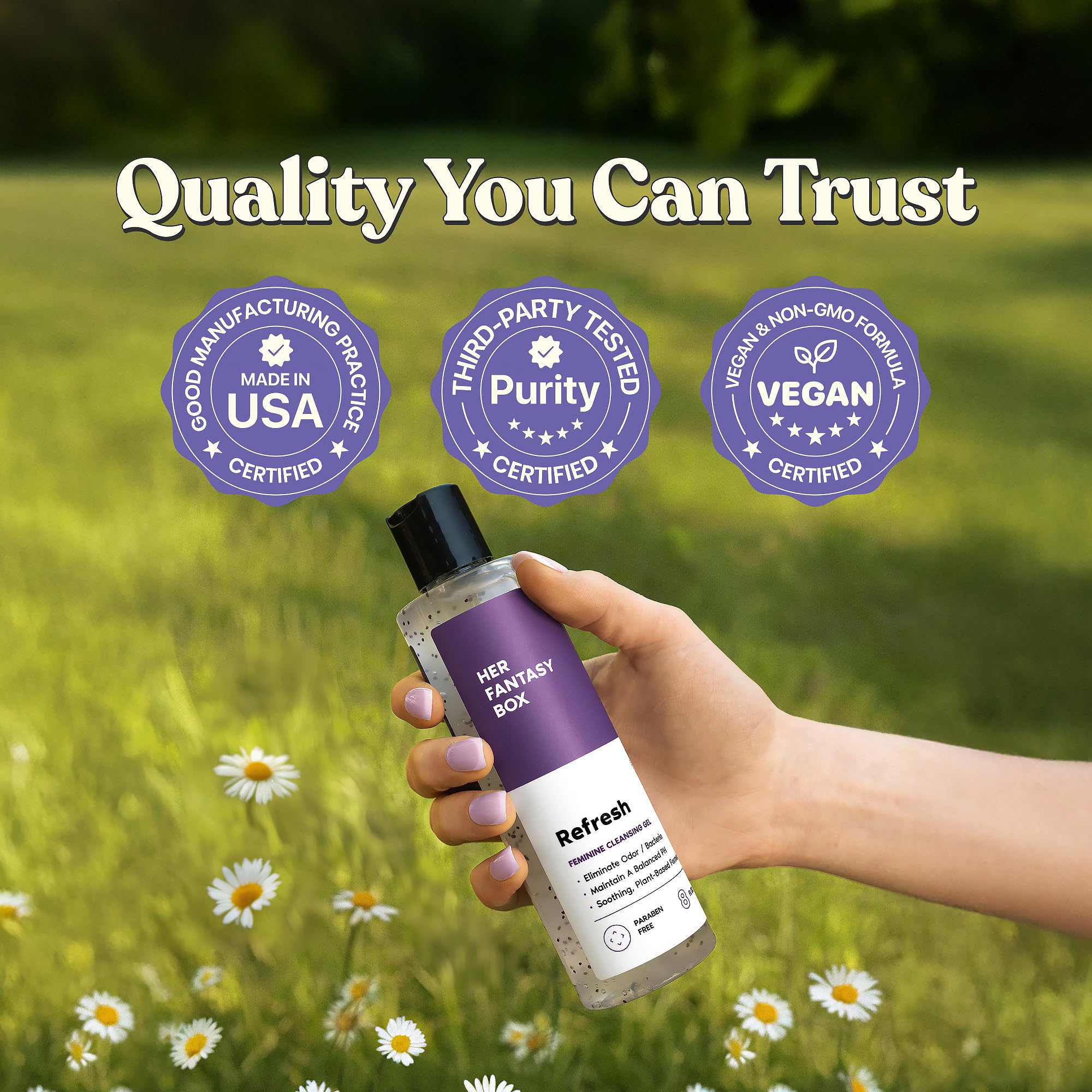 Her Fantasy Box Refresh peppermint oil drop hints at a cooling sensation during use.