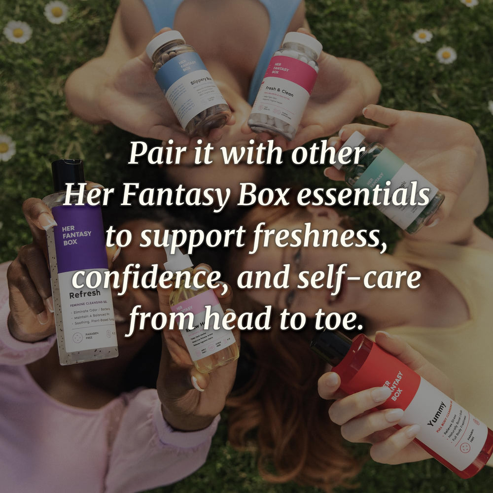 Her Fantasy Box Refresh skin-nourishing oils and shea butter in action for softness.