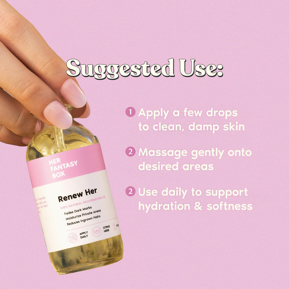 Ingredients blend in Renew Her oil for balanced skin feel