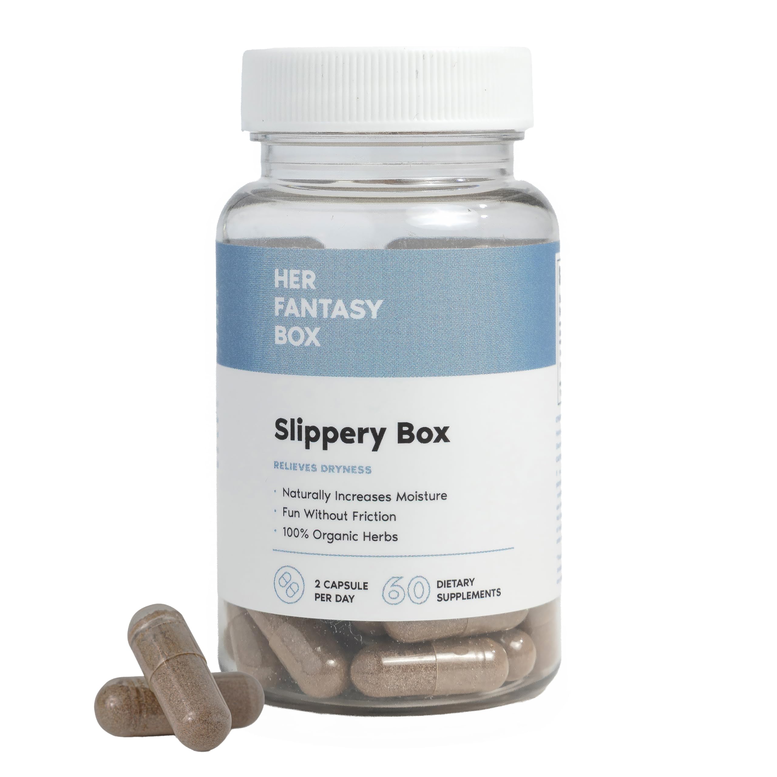 Her Fantasy Box Slippery Box bottle pours smoothly for easy dosing.