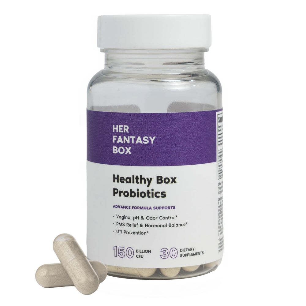 Her Fantasy Box vaginal probiotics bottle supports daily vaginal balance and comfort.