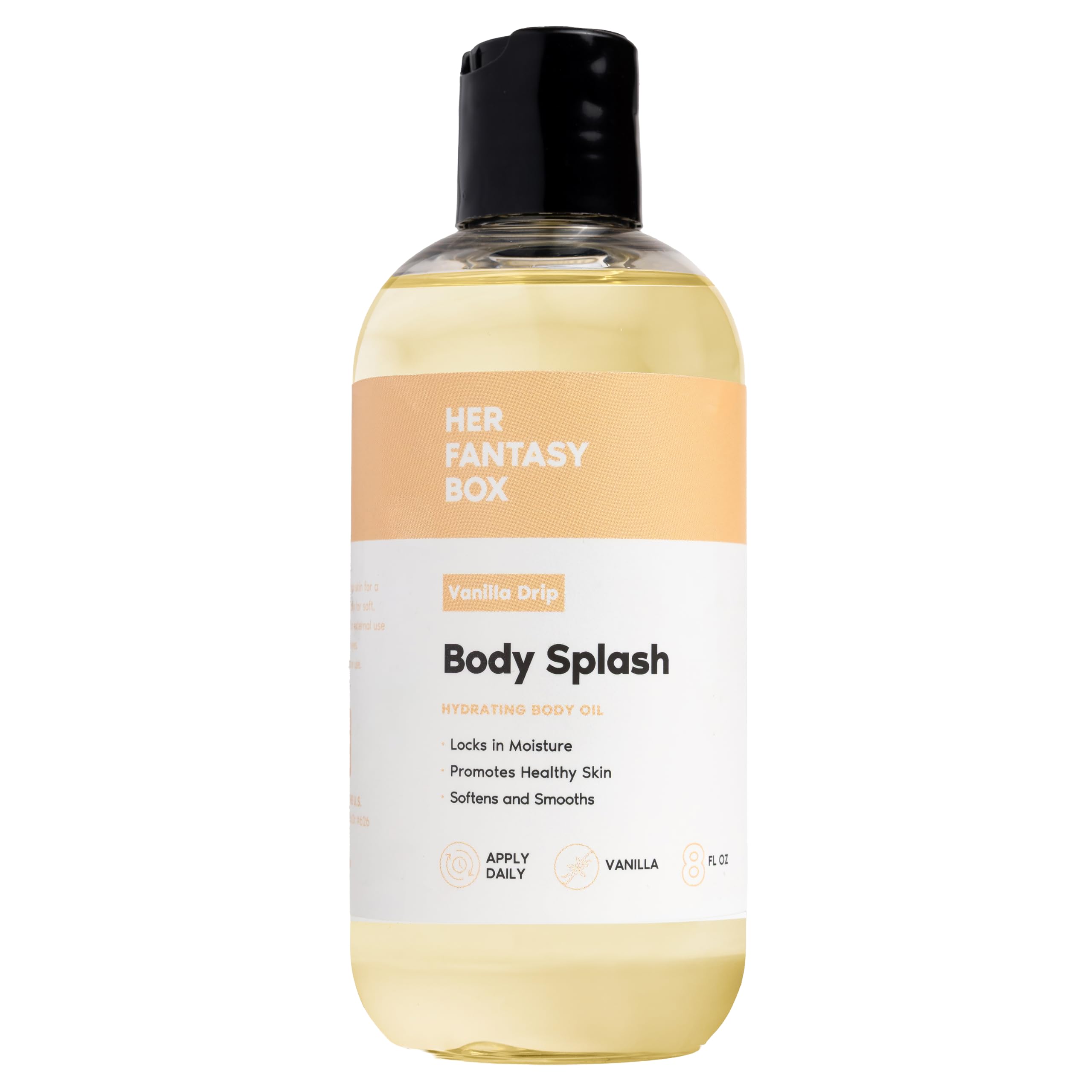 Her Fantasy Box Vanilla Drip Body Splash bottle for daily hydration
