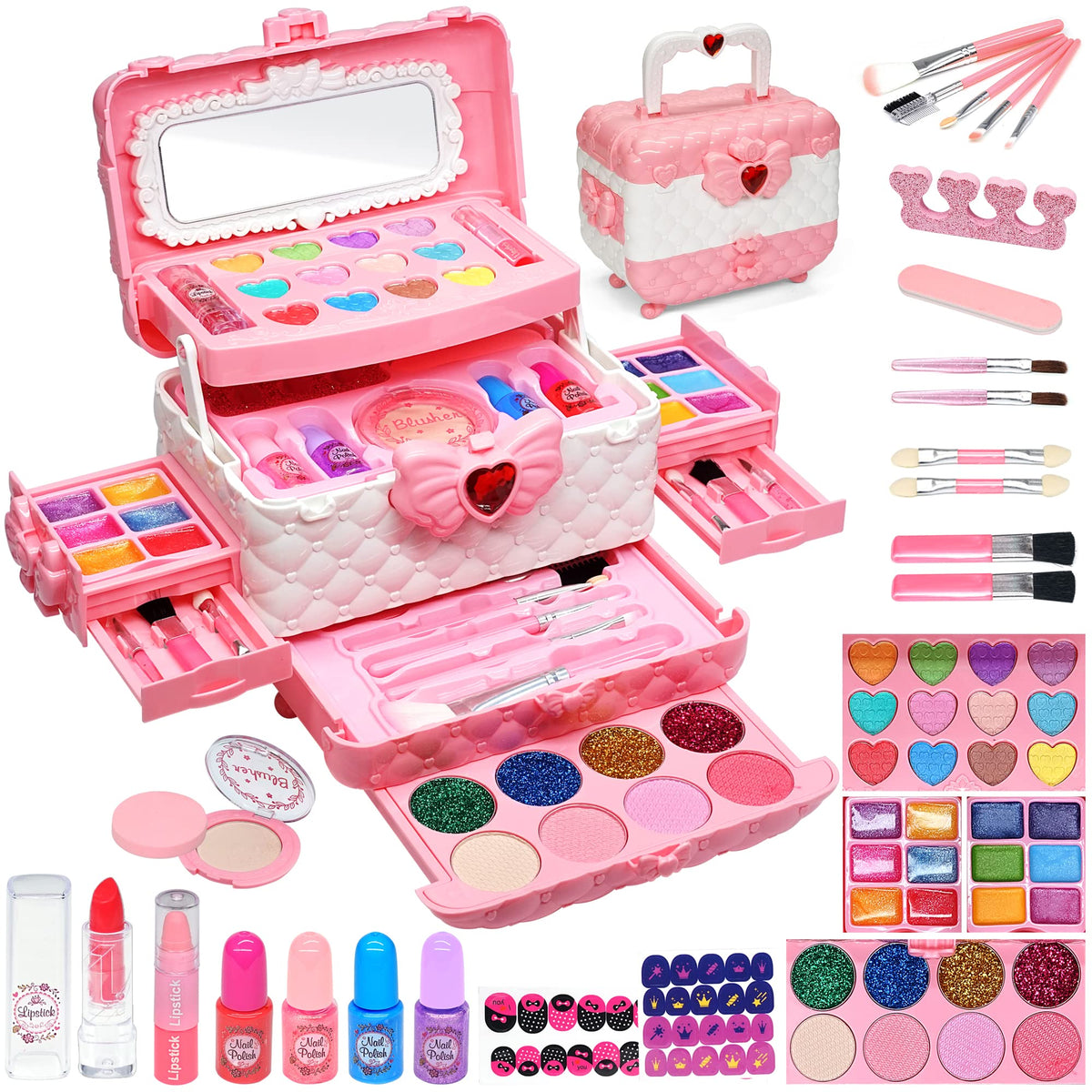 HERAPFANN 57-piece makeup kit contents for immersive pretend play