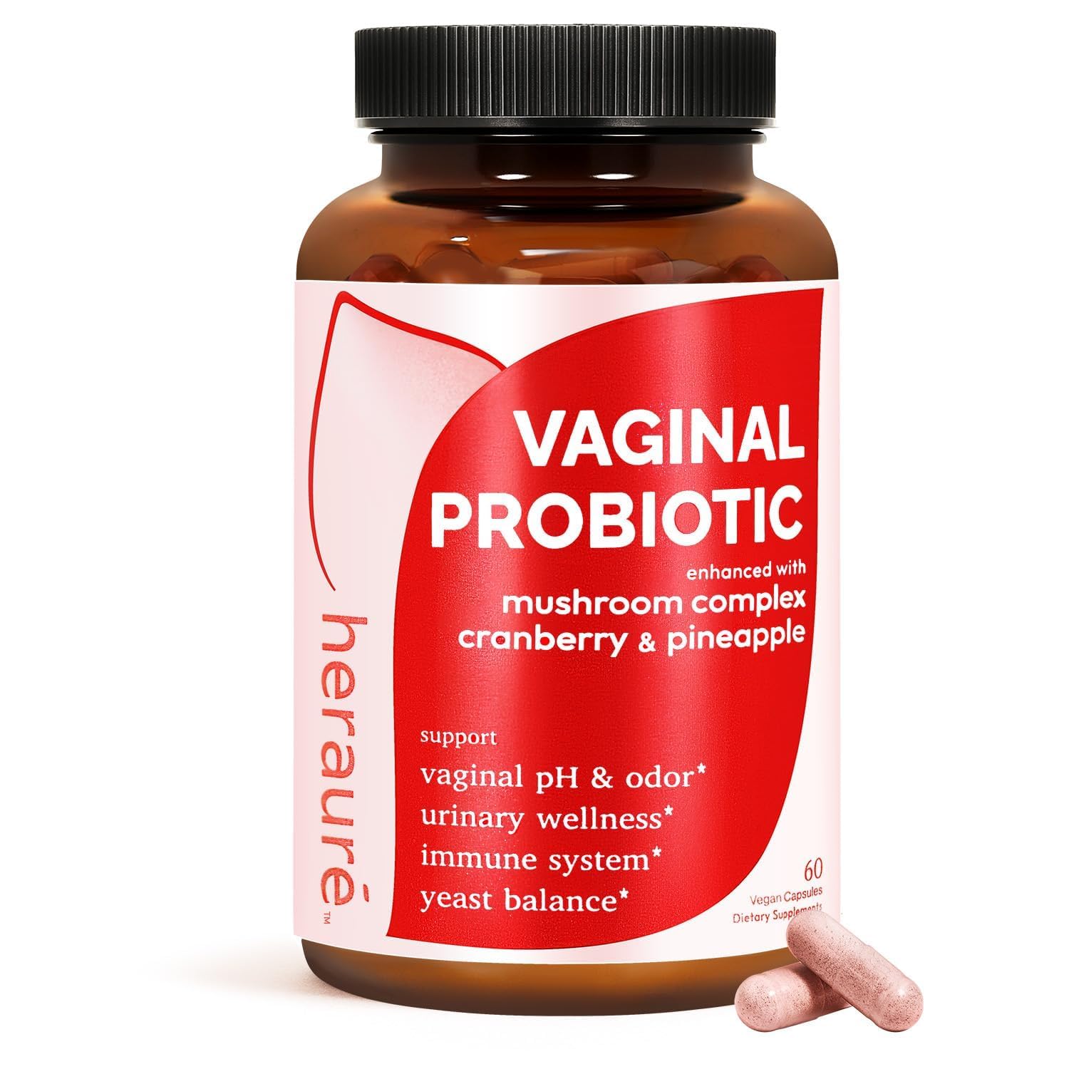 HerAuré Vaginal Probiotics bottle supports daily vaginal flora balance.