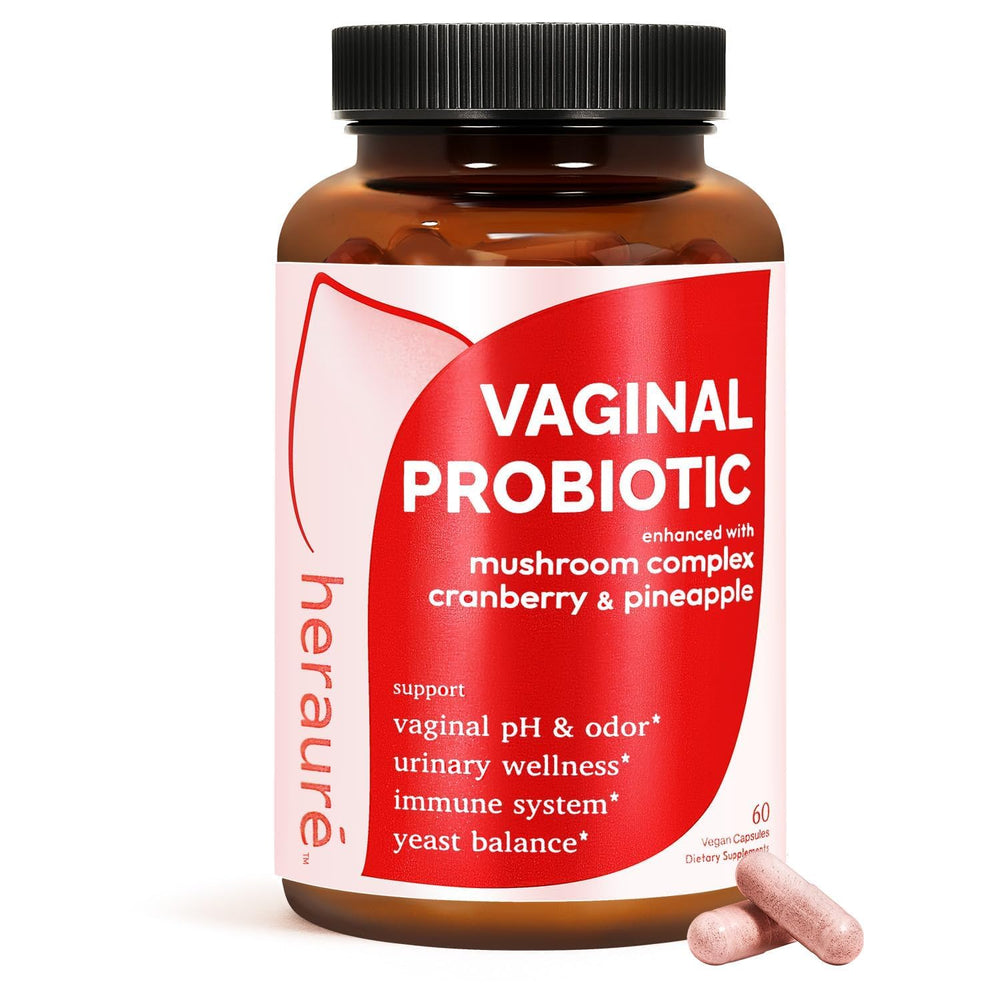 HerAuré Vaginal Probiotics bottle supports daily vaginal flora balance.