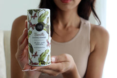 Herb & Root Lavender talc-free body dusting powder with calming notes.