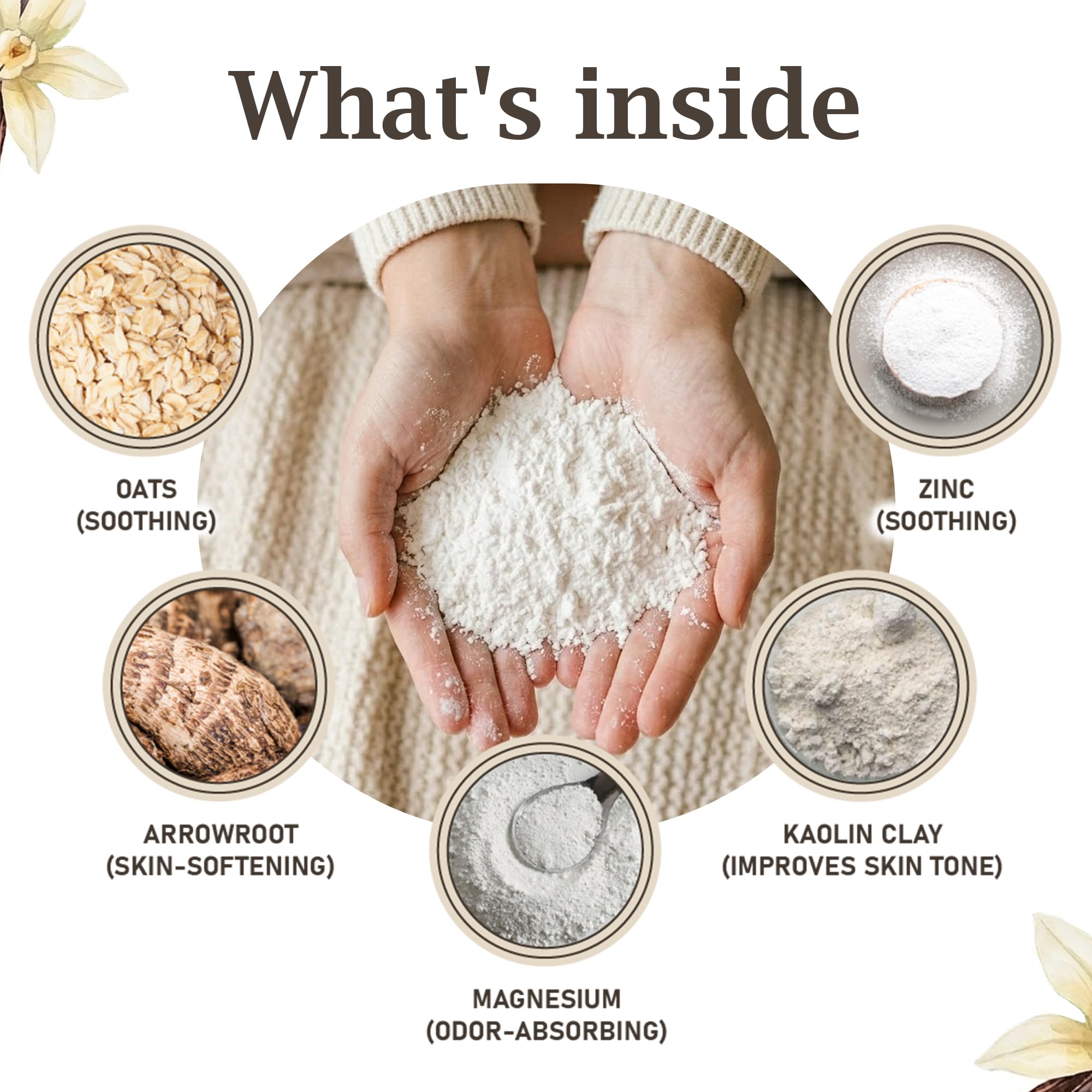 Herb & Root Sandalwood talc-free body dusting powder with earthy aroma.