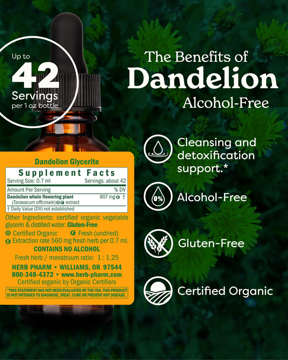 Herb Pharm Dandelion liquid extract dropper ready for precise dosing