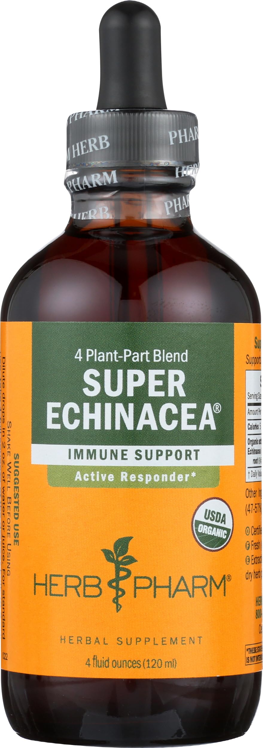 Herb Pharm echinacea ingredients schematic shows root, seed, leaf, flower.