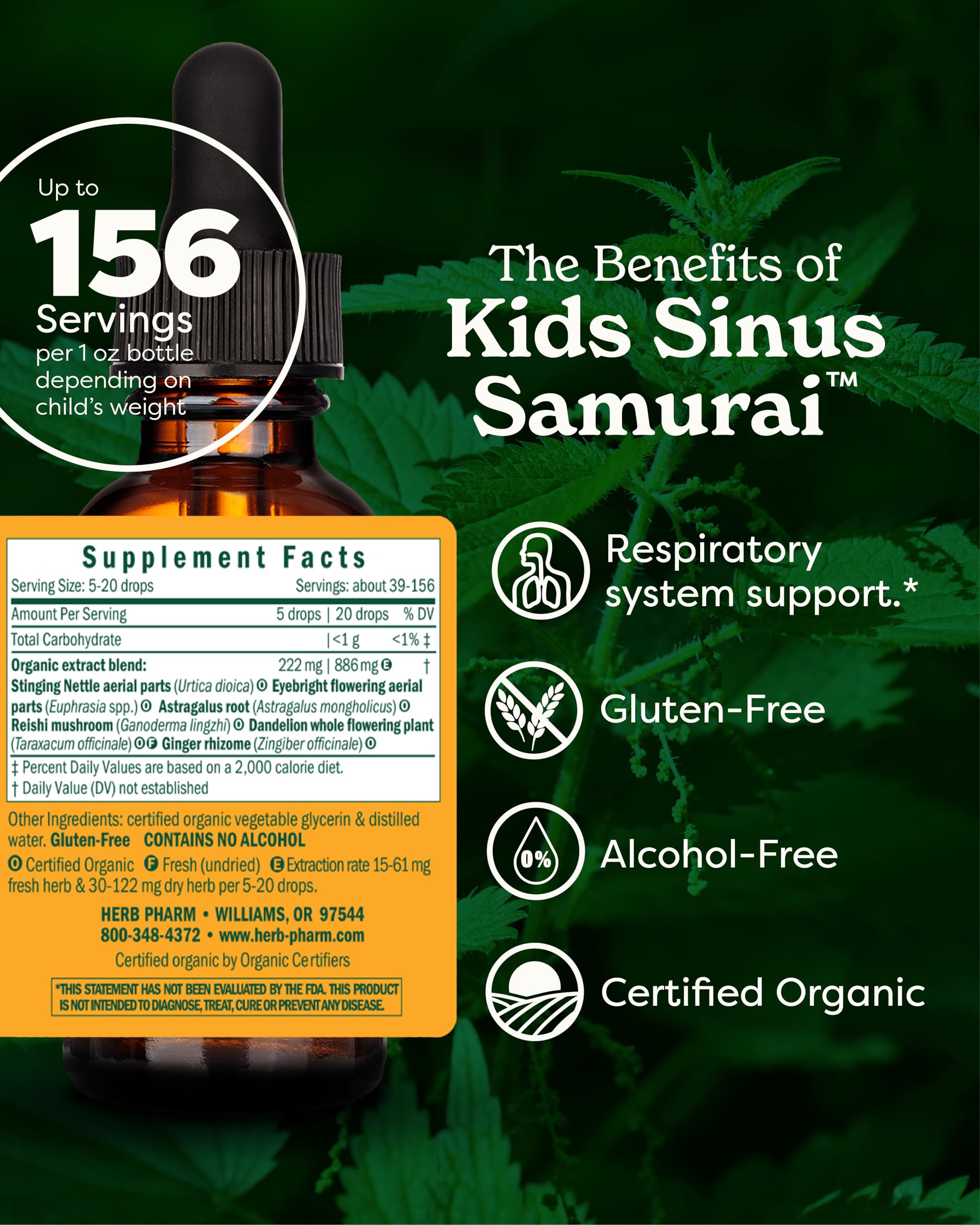 Herb Pharm Kids Sinus Samurai drops ready to measure for quick administration