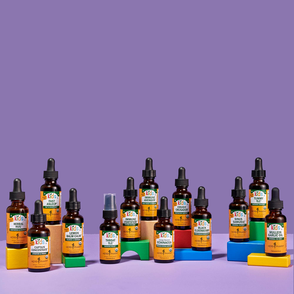 Herb Pharm Kids Sinus Samurai use with juice demonstrates easy dosing