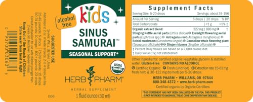 Herb Pharm Kids Sinus Samurai packaging ready for shelves