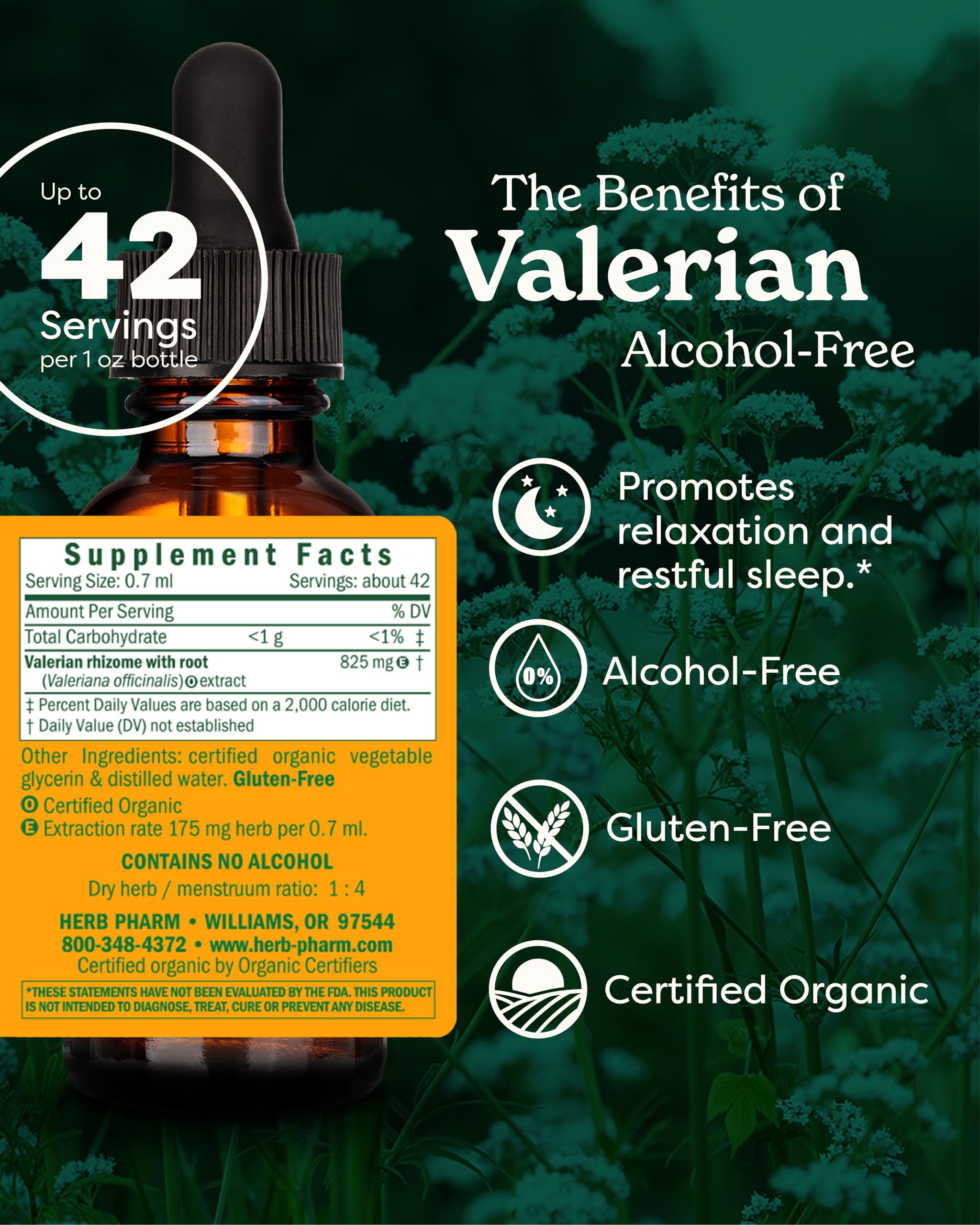 Herb Pharm valerian liquid extract dropper aids easy nightly usage.