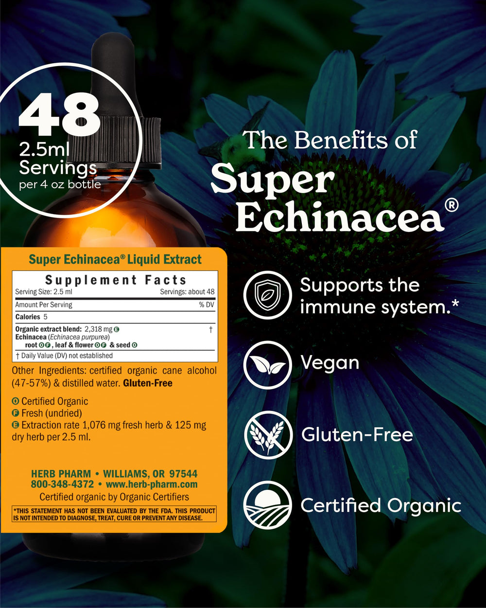 Herb Pharm Super Echinacea dropper for easy daily dosing.
