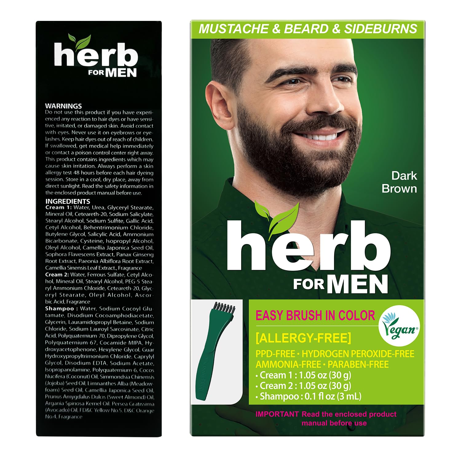 Herb Speedy before-after image shows noticeable shade on facial hair.