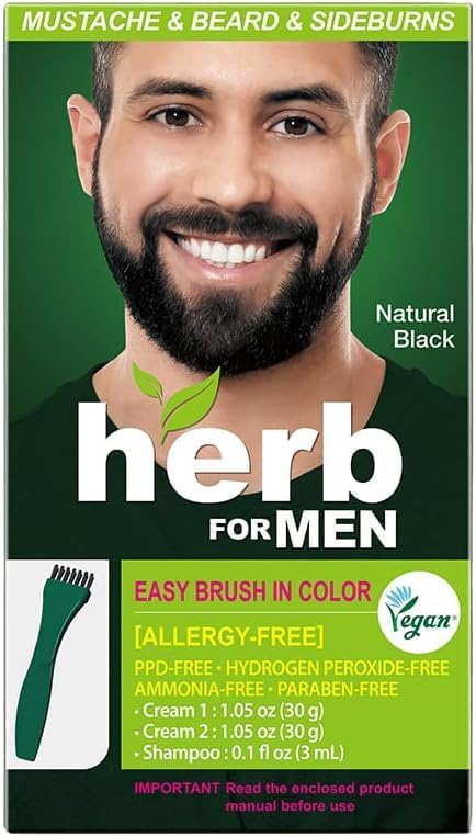 Herb Speedy Mustache & Beard Dye Nature Black in one-pack kit for quick color