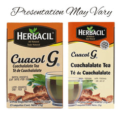 Close-up of Herbacil Cuachalalate tea bags for quick soothing cup.