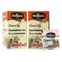 Herbacil Cuachalalate tea box with 50 bags for easy hydration.