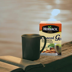 Steaming cup of Herbacil Cuachalalate tea inviting relaxation.
