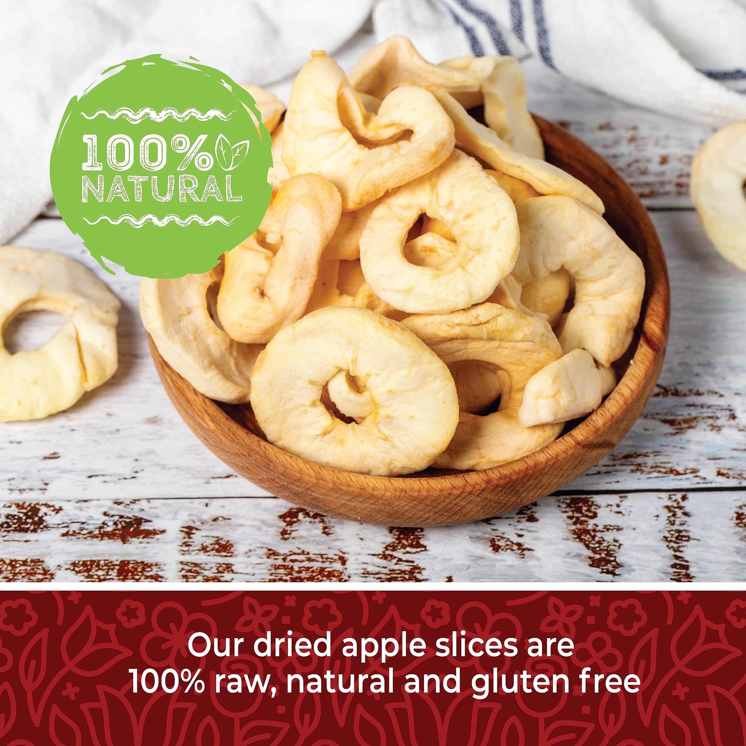 Herbaila Apple Slices, raw and chewy, ideal for school lunches.