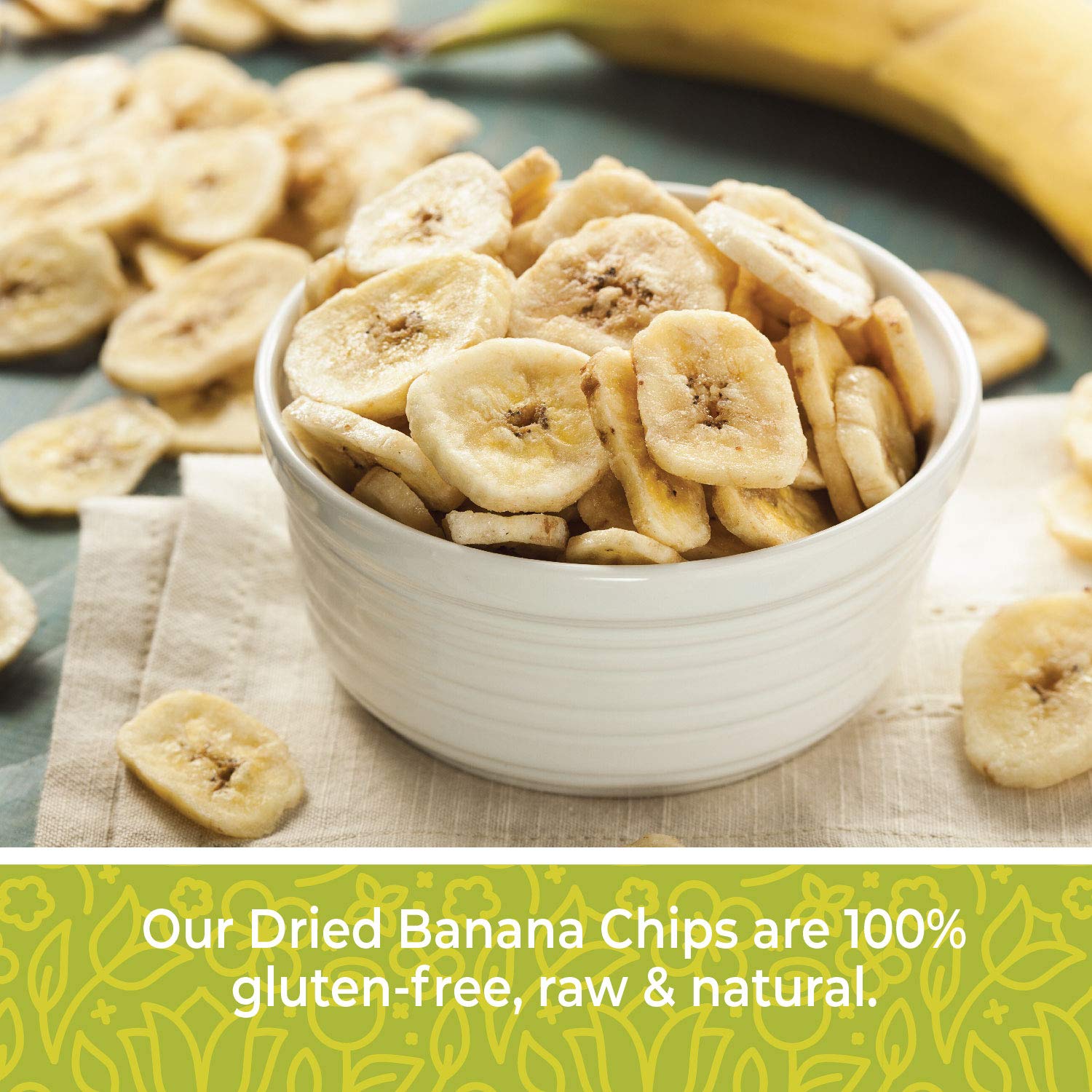 Herbaila banana chips in resealable pouch for easy, on-the-go snacking.