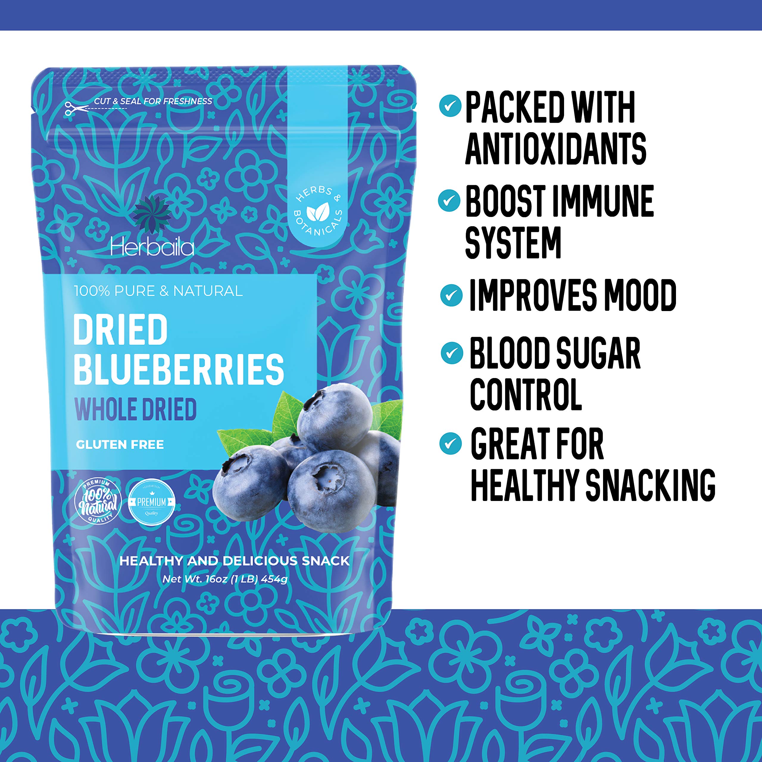 Herbaila blueberries used as a natural dessert topping.