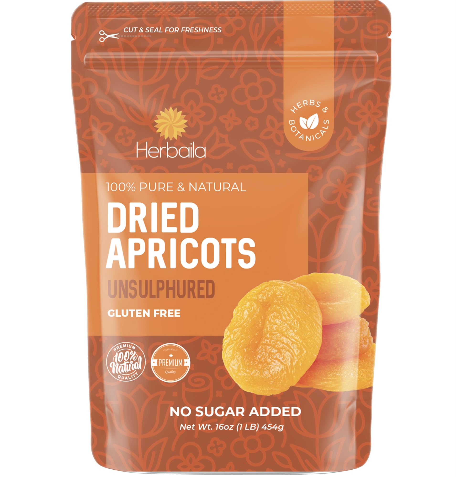 Herbaila dried apricots – whole, no sugar added, naturally sweet Turkish fruit for snacking.