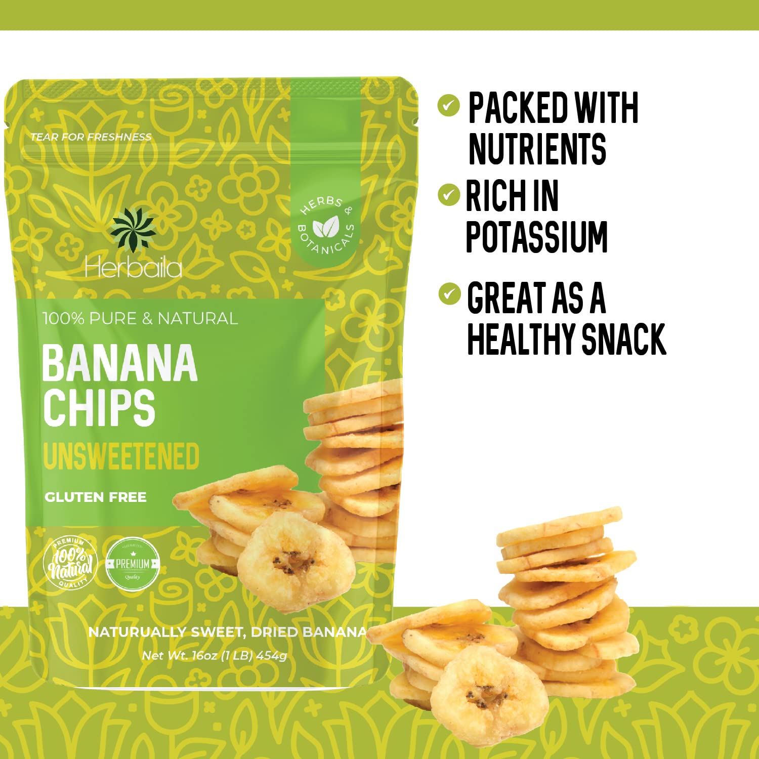 Herbaila dried banana chips with trail mix for a balanced snack.