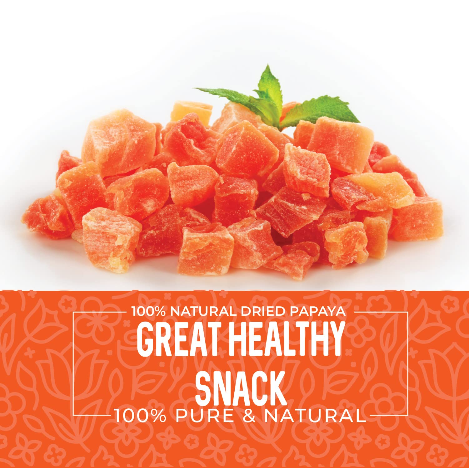 Herbaila dried papaya chunks resealable pouch highlights freshness and convenient storage.