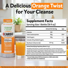 Herbal Clean Qcarbo16 ingredients panel highlighting psyllium husk, triphala, and bromelain.