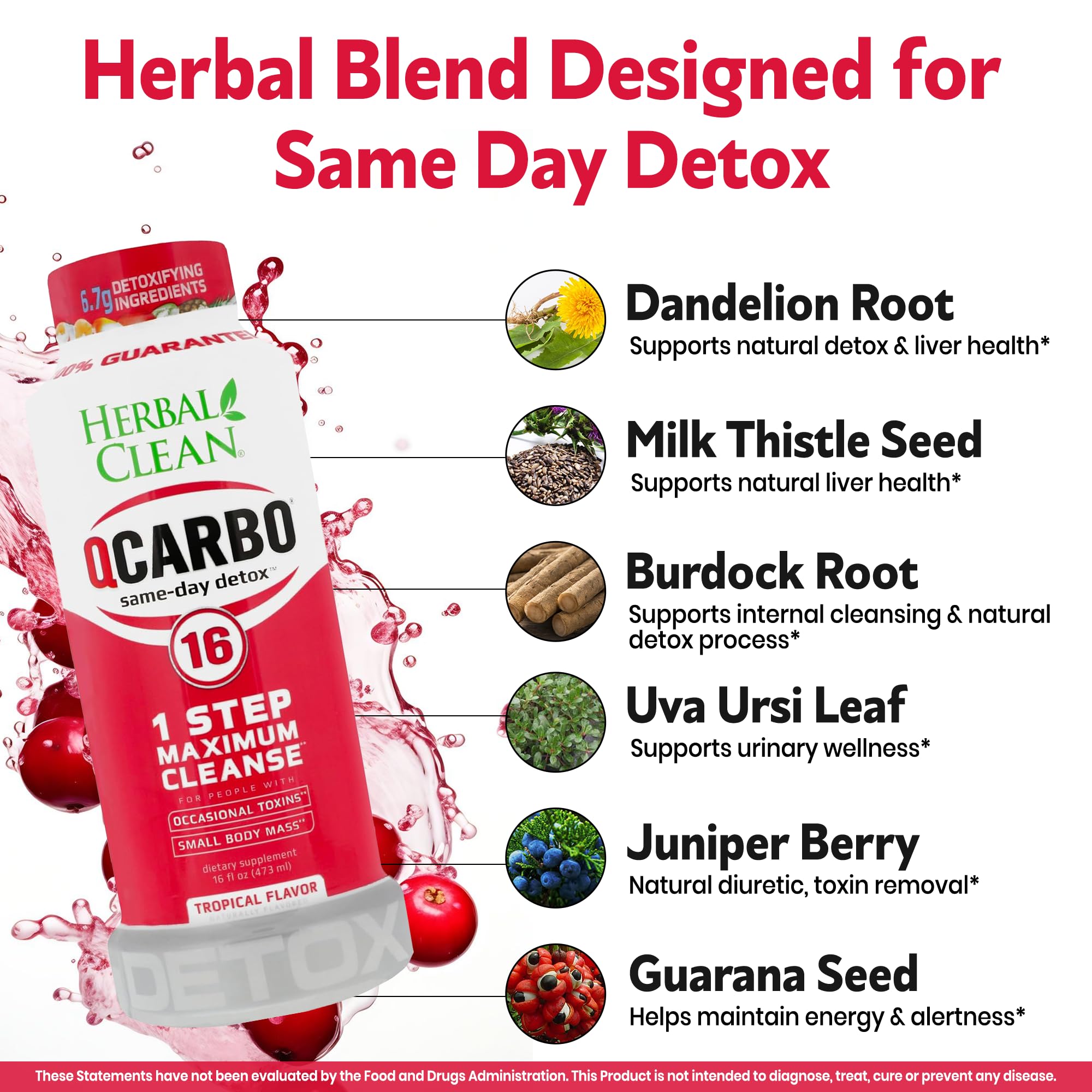 Bottle label highlights tropical flavor and detox support.