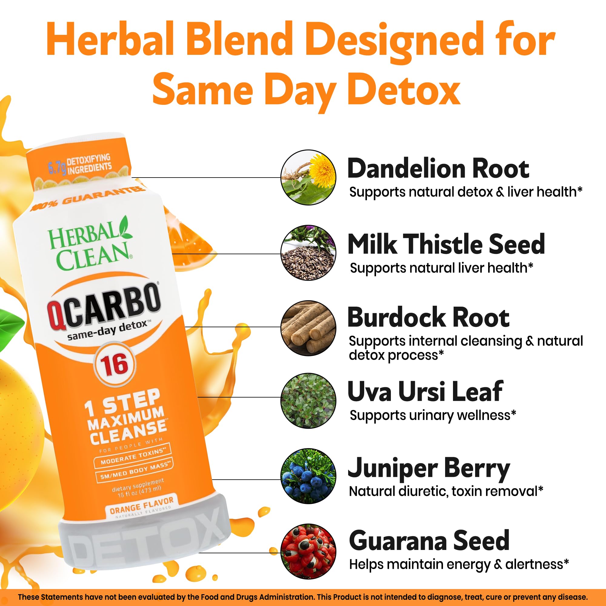 Herbal Clean Qcarbo16 vitamin panel emphasizing B2 and B12 support.