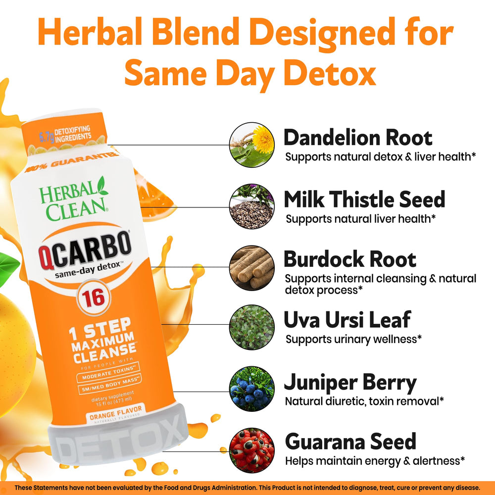 Herbal Clean Qcarbo16 vitamin panel emphasizing B2 and B12 support.