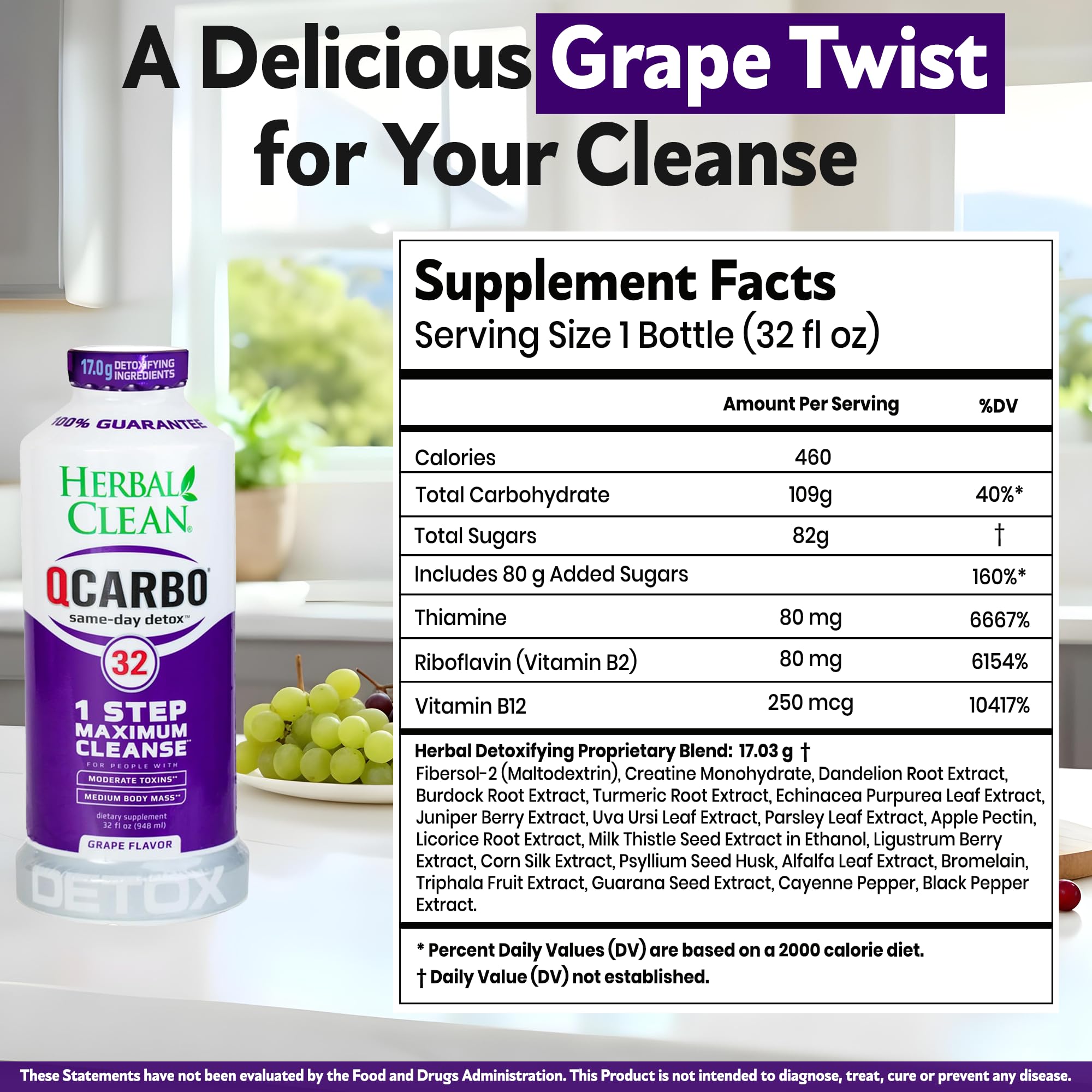 Herbal Clean Qcarbo32 bottle in hand for on-the-go cleansing