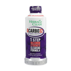 Herbal Clean Qcarbo32 bottle side view emphasizing convenient cleansing support