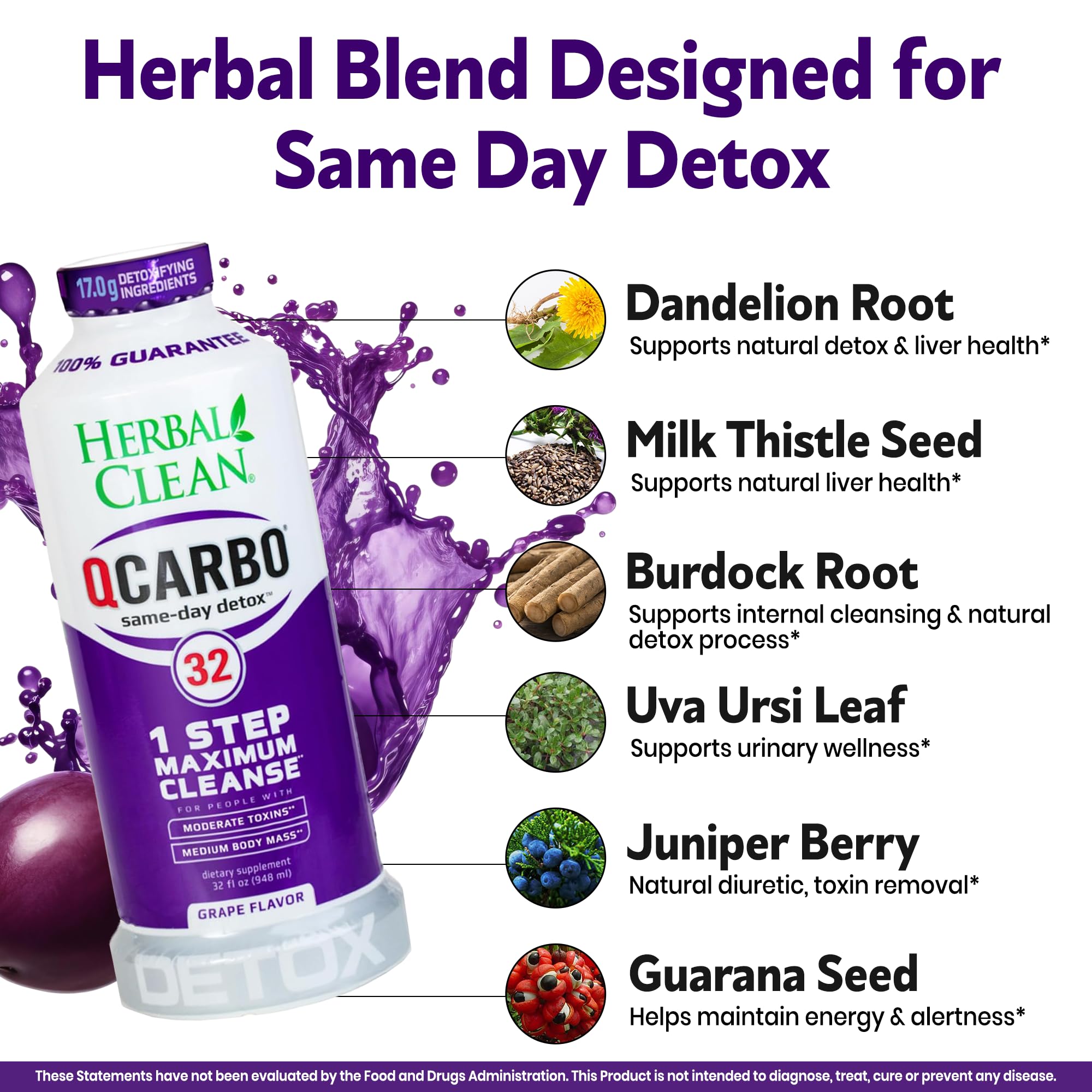 Herbal Clean Qcarbo32 psyllium-husk ingredient label signals fiber-based cleansing support