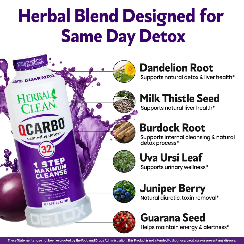Herbal Clean Qcarbo32 psyllium-husk ingredient label signals fiber-based cleansing support