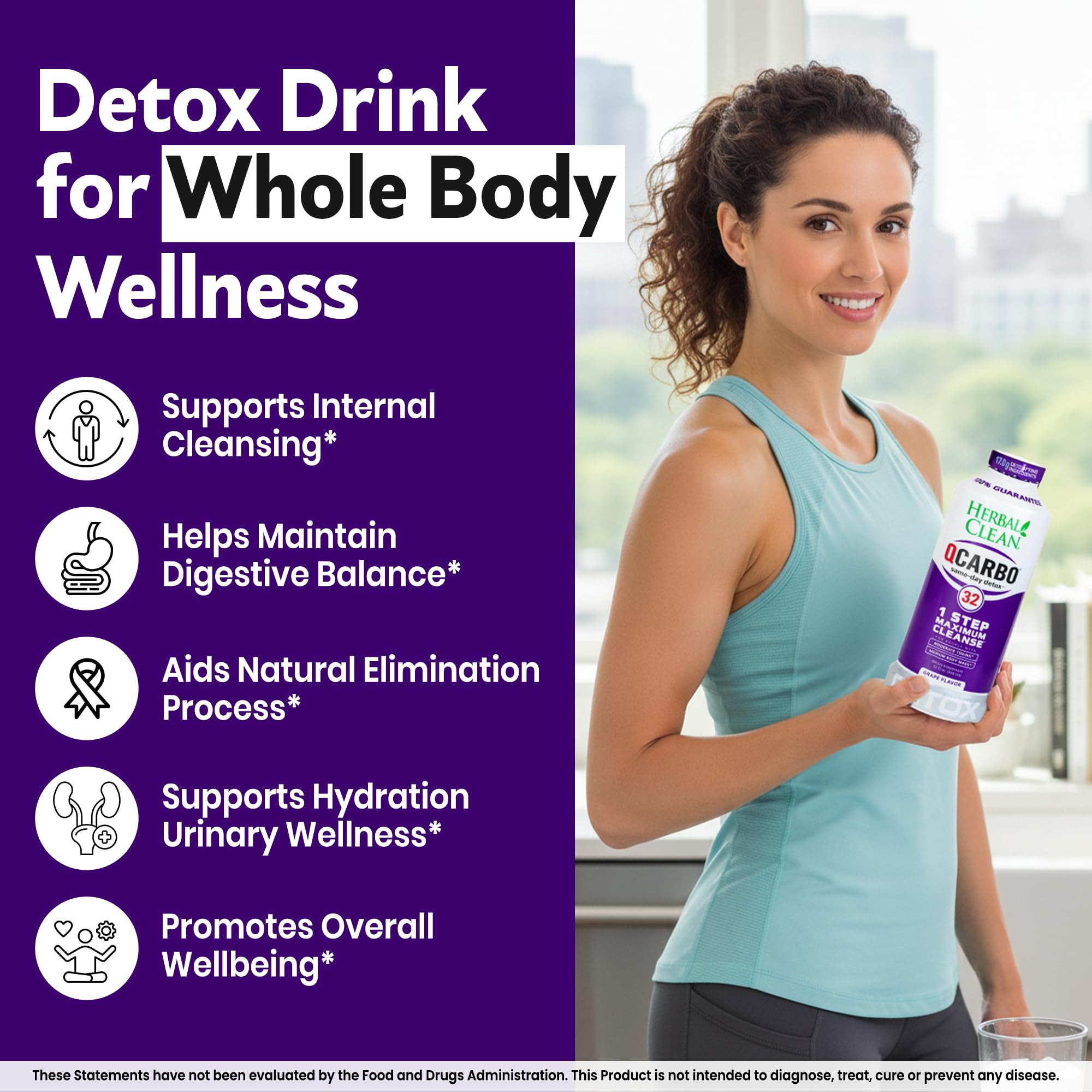 Herbal Clean Qcarbo32 pour into a glass showing a quick one-day detox routine