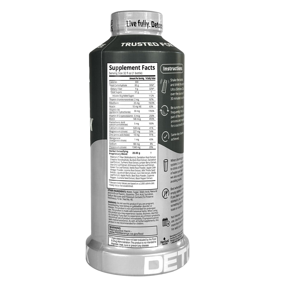 Herbal Clean Eliminex bottle label close-up with milk thistle and B vitamins