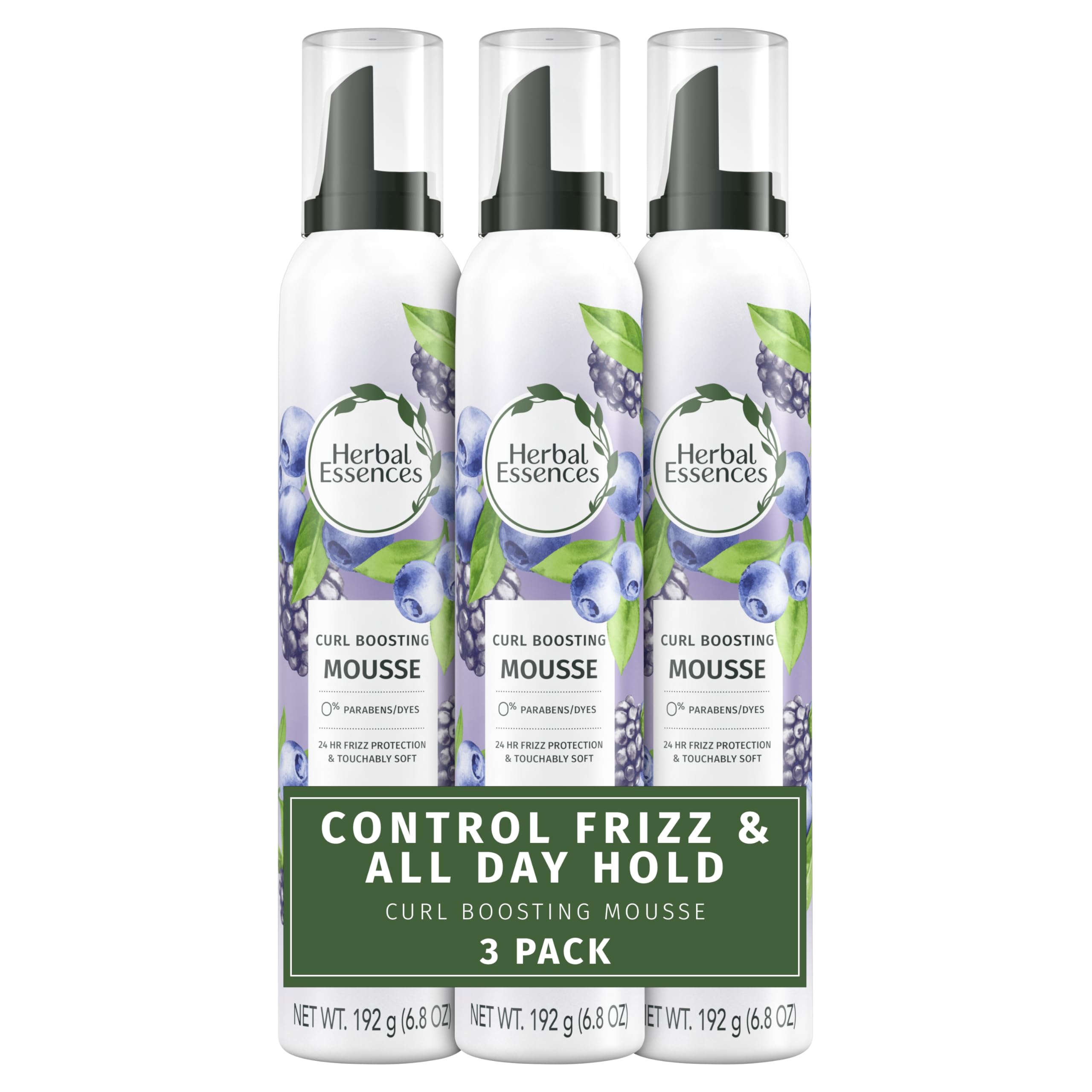 Herbal Essences Curl Boosting Mousse bottle delivering long-lasting hold