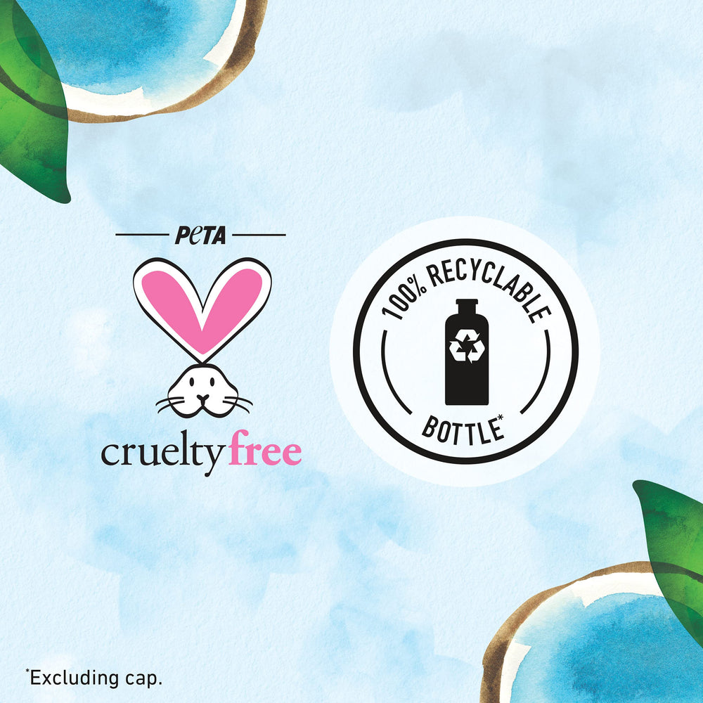 Herbal Essences Hello Hydration recyclable bottle symbol supports eco packaging.