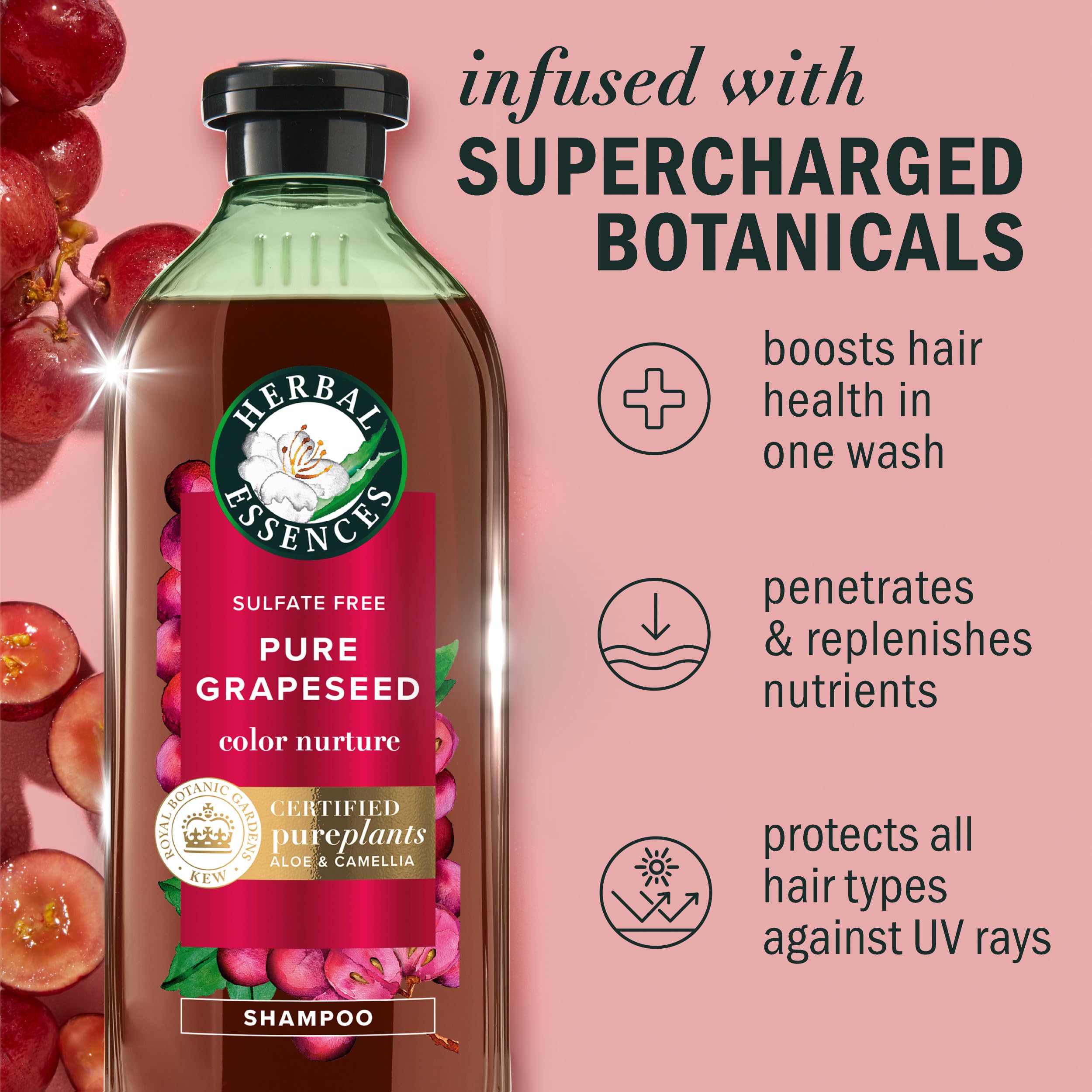 Herbal Essences grapeseed shampoo lather illustrating gentle cleansing for color-treated hair